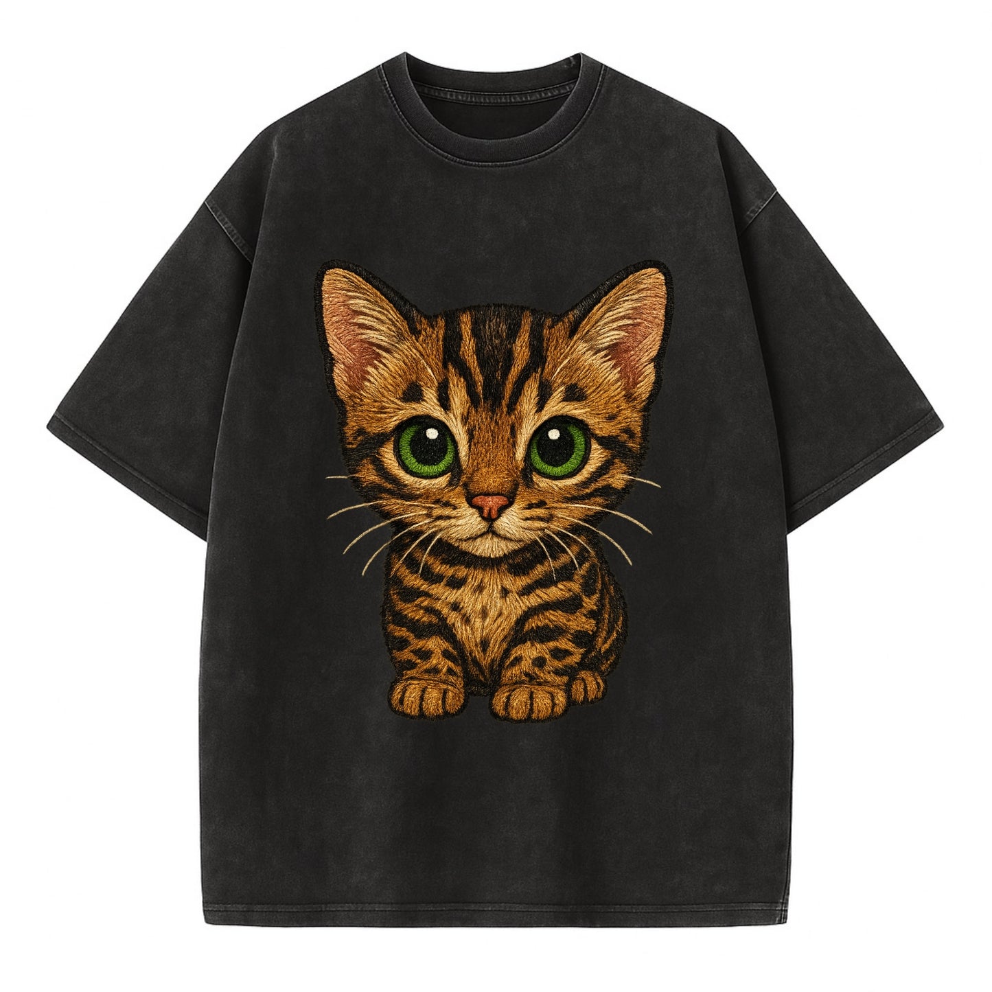 Baby Bengal Kitten - spotted/marbled wild coat, green eyes, athletic build, - Vintage T-shirt - Black