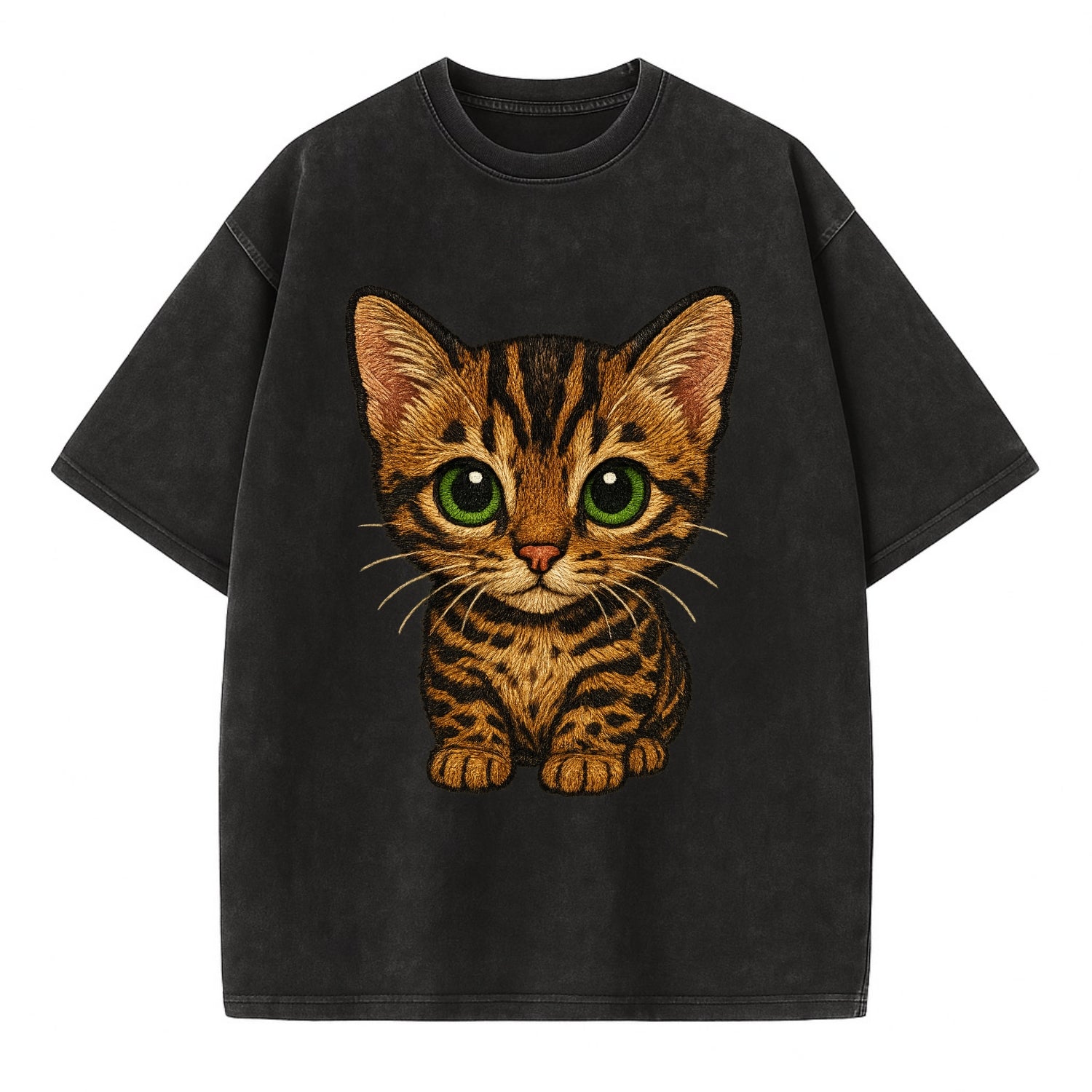 Baby Bengal Kitten - spotted/marbled wild coat, green eyes, athletic build, - Vintage T-shirt - Black