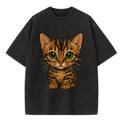 Baby Bengal Kitten - spotted/marbled wild coat, green eyes, athletic build, - Vintage T-shirt - Black