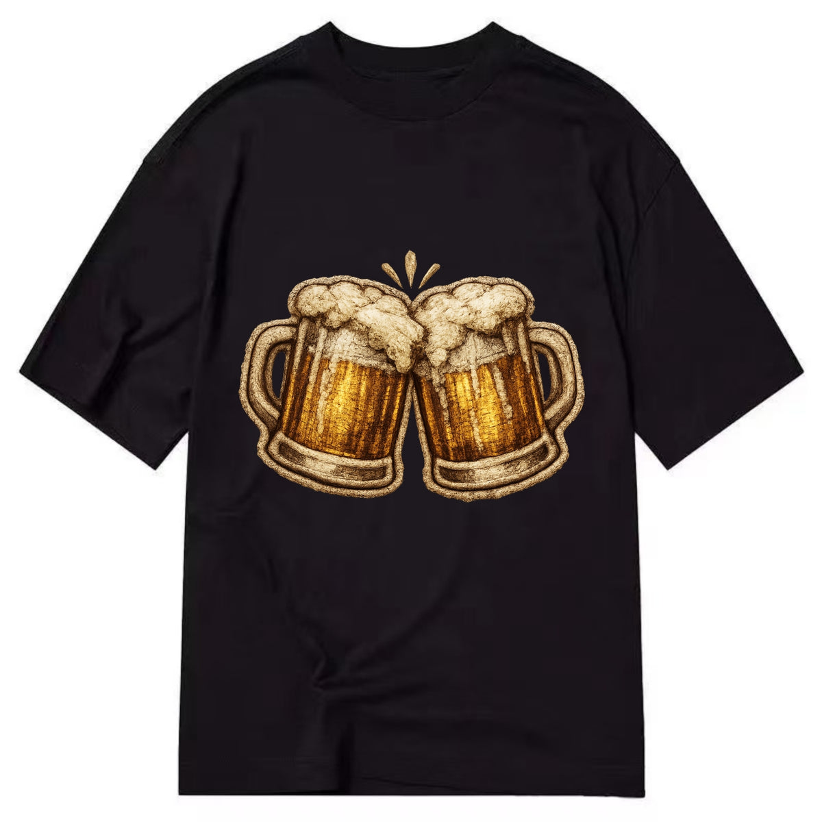BEER MUG CHEERS - frosty beer stein in gold and amber , brewery - Classic T-shirt - Black