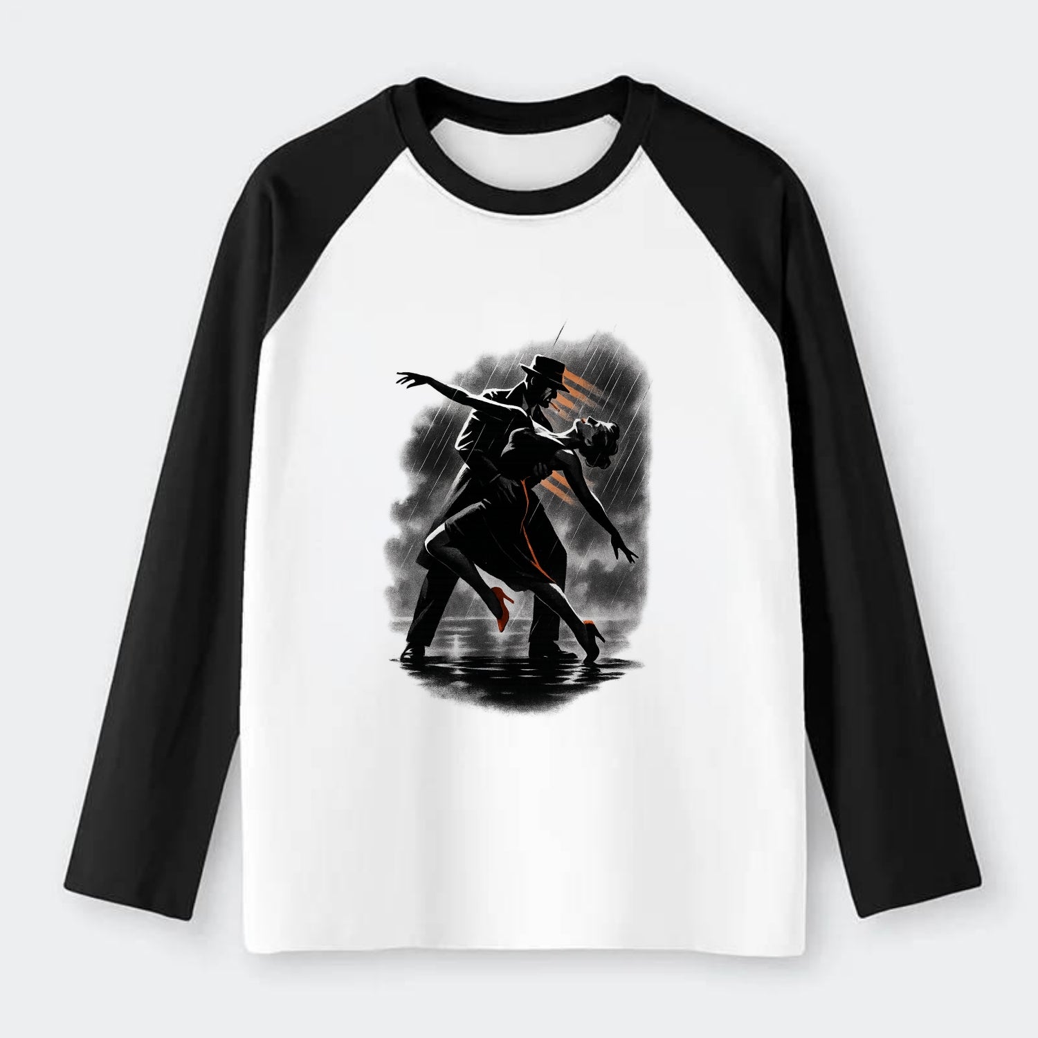 romantic dance pose with woman lifted in the air at lakeside - Raglan Long Sleeve T-Shirt - Black