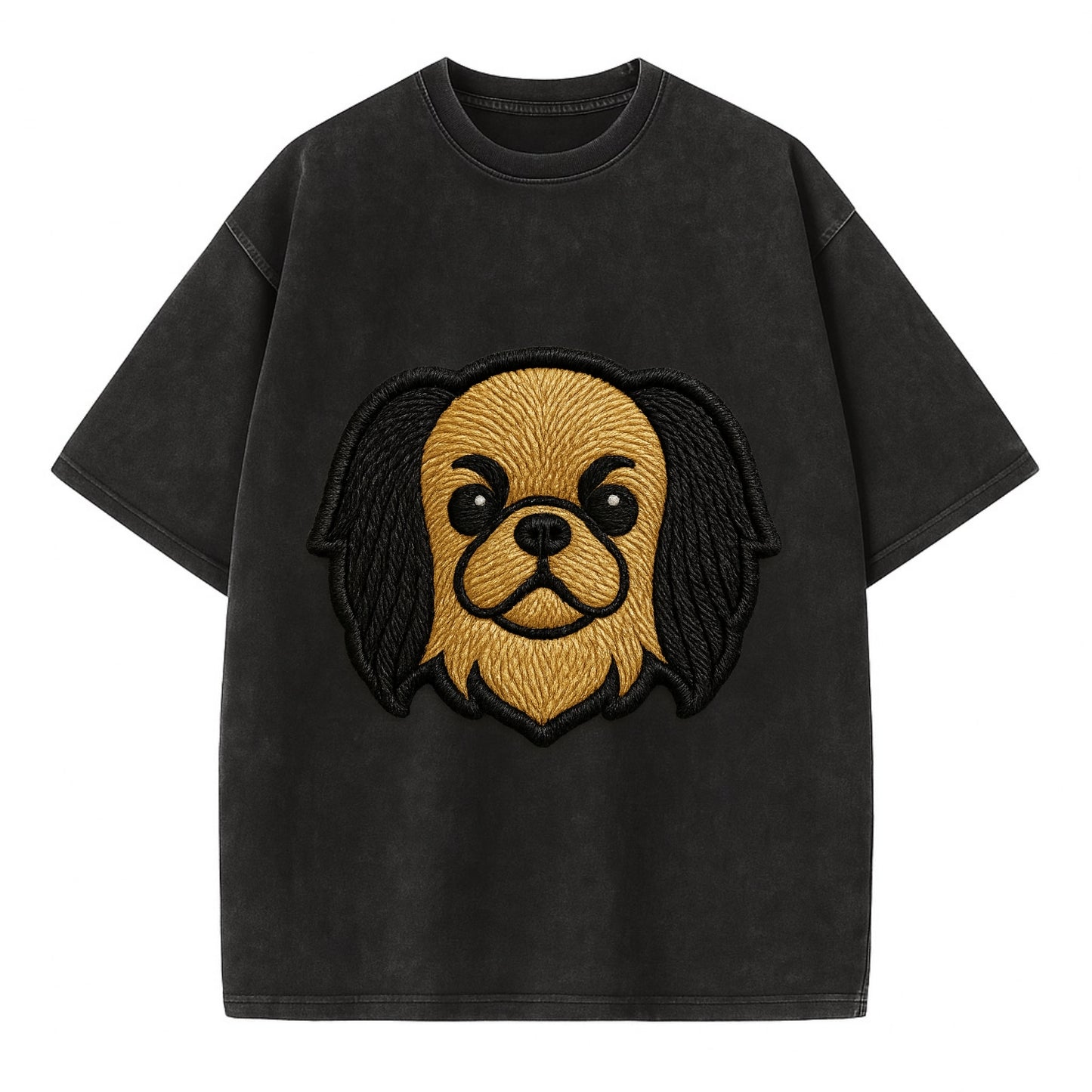 Japanese Chin - Modern flat-face logo wi - Vintage T-shirt - Black
