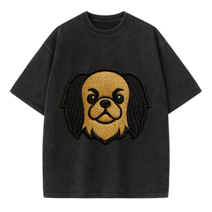 Japanese Chin - Modern flat-face logo wi - Vintage T-shirt - Black