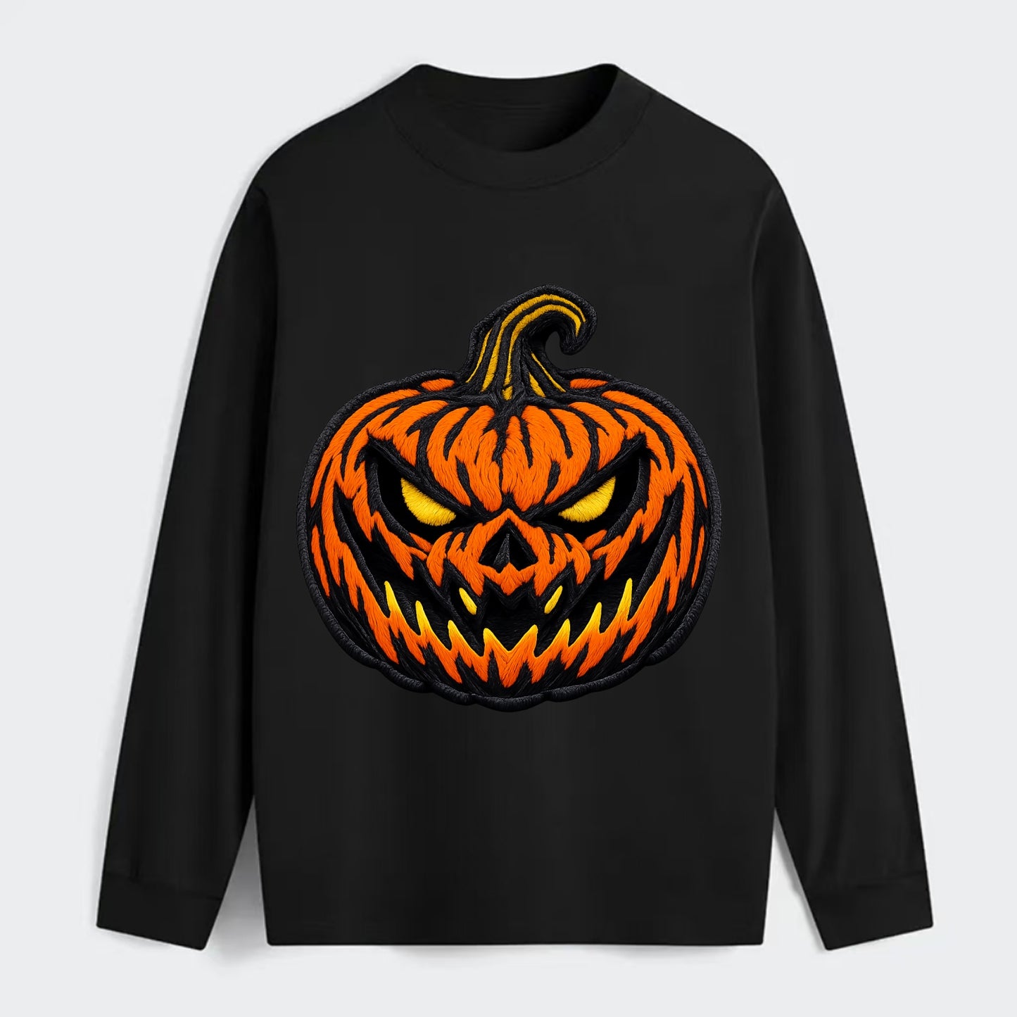 HALLOWEEN PUMPKIN - jack o lantern in orange and black , spooky - Classic Long Sleeve Shirt - Black