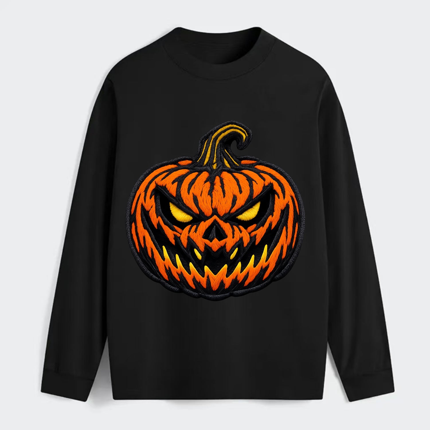 HALLOWEEN PUMPKIN - jack o lantern in orange and black , spooky - Classic Long Sleeve Shirt - Black