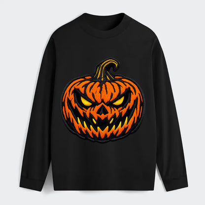 HALLOWEEN PUMPKIN - jack o lantern in orange and black , spooky - Classic Long Sleeve Shirt - Black
