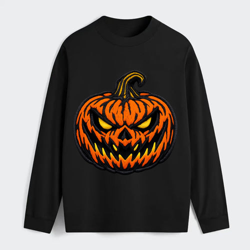 HALLOWEEN PUMPKIN - jack o lantern in orange and black , spooky - Classic Long Sleeve Shirt