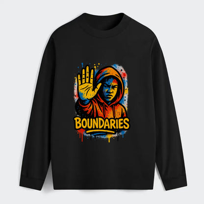 Person holding up hand in "stop" gesture - setting boundaries concept, - Classic Long Sleeve Shirt - Black