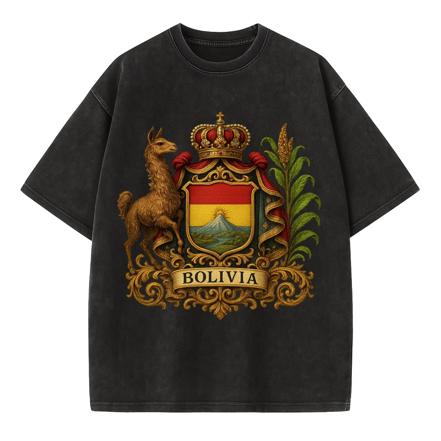 Bolivia Royal Logo  - Vintage T-shirt - Black