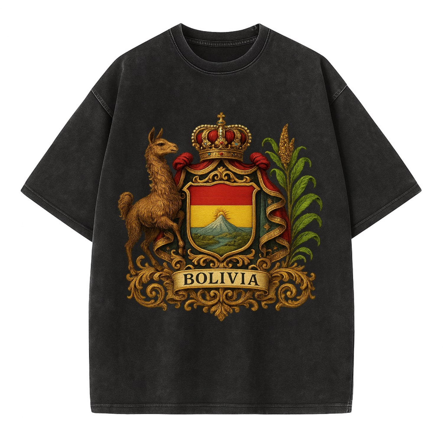 Bolivia Royal Logo  - Vintage T-shirt - Black