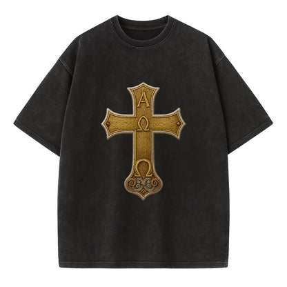 Alpha Omega Cross  - Vintage T-shirt - Black