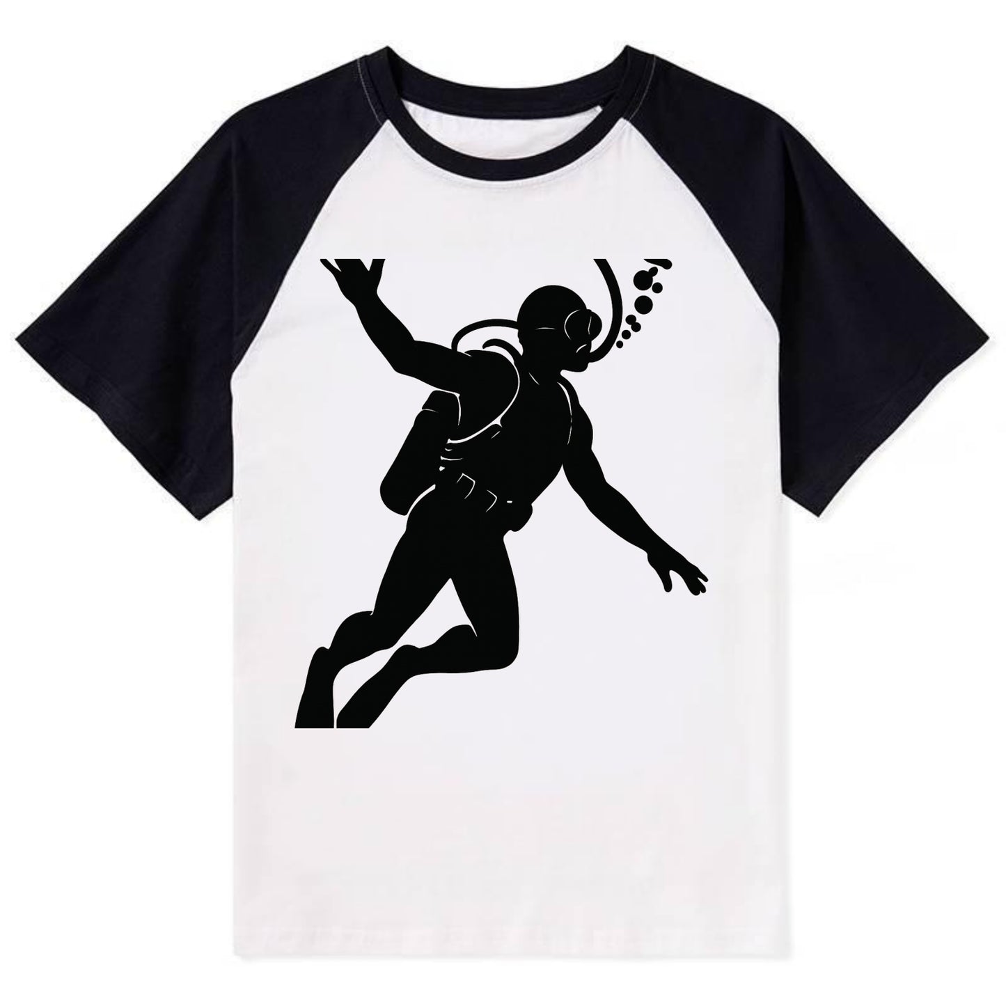 Scuba diver descending with gear - Contrast Raglan T-shirt - Black