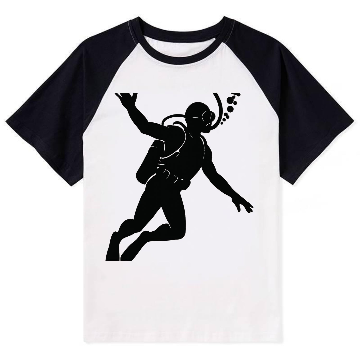 Scuba diver descending with gear - Contrast Raglan T-shirt - Black