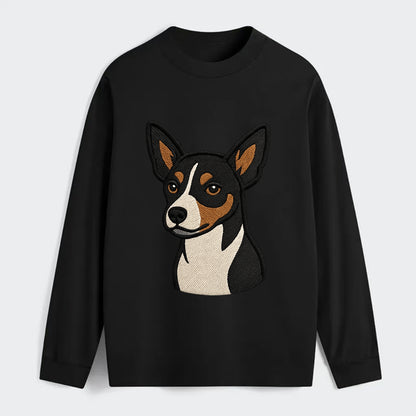 Rat Terrier - Tri-color embroidered pose - Classic Long Sleeve Shirt - Black