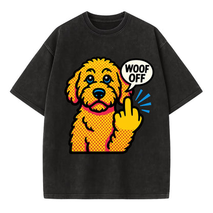 Goldendoodle with teddy bear face and curly golden coat, friendly paw flipping off - Vintage T-shirt - Black