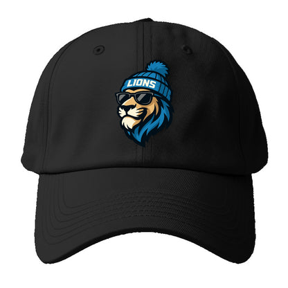 Detroit Lion wearing Lions Honolulu blue and silver beanie with pom pom and wayfarer - Baseball Cap - Black