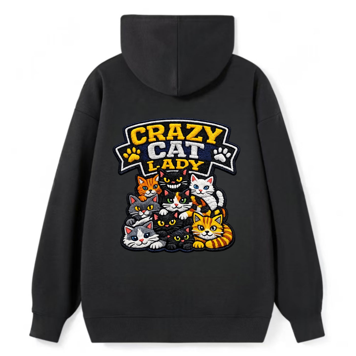 CRAZY CAT LADY - cat pile in multicolor , cat collector - Classic Pullover Hoodie - Black