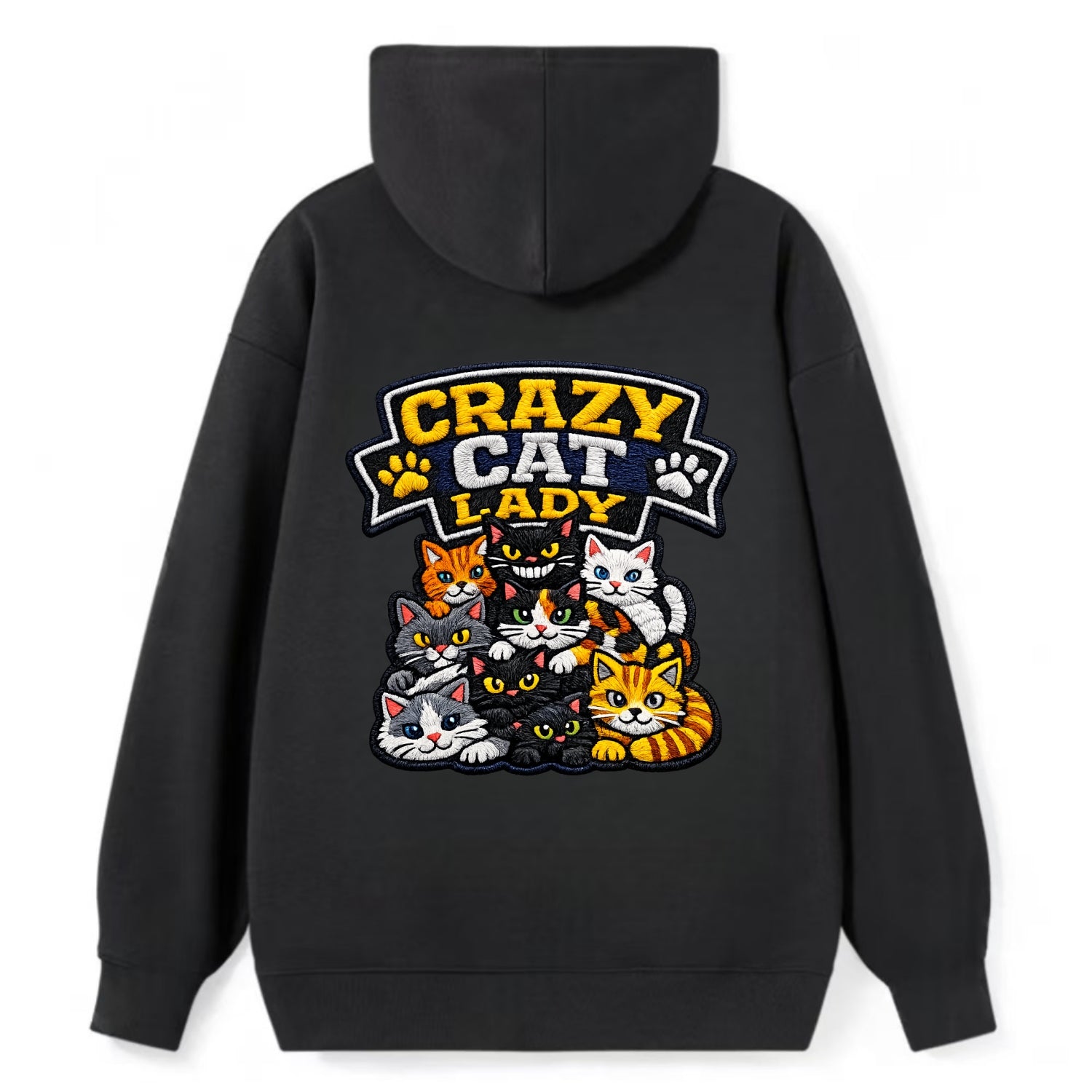 CRAZY CAT LADY - cat pile in multicolor , cat collector - Classic Pullover Hoodie - Black
