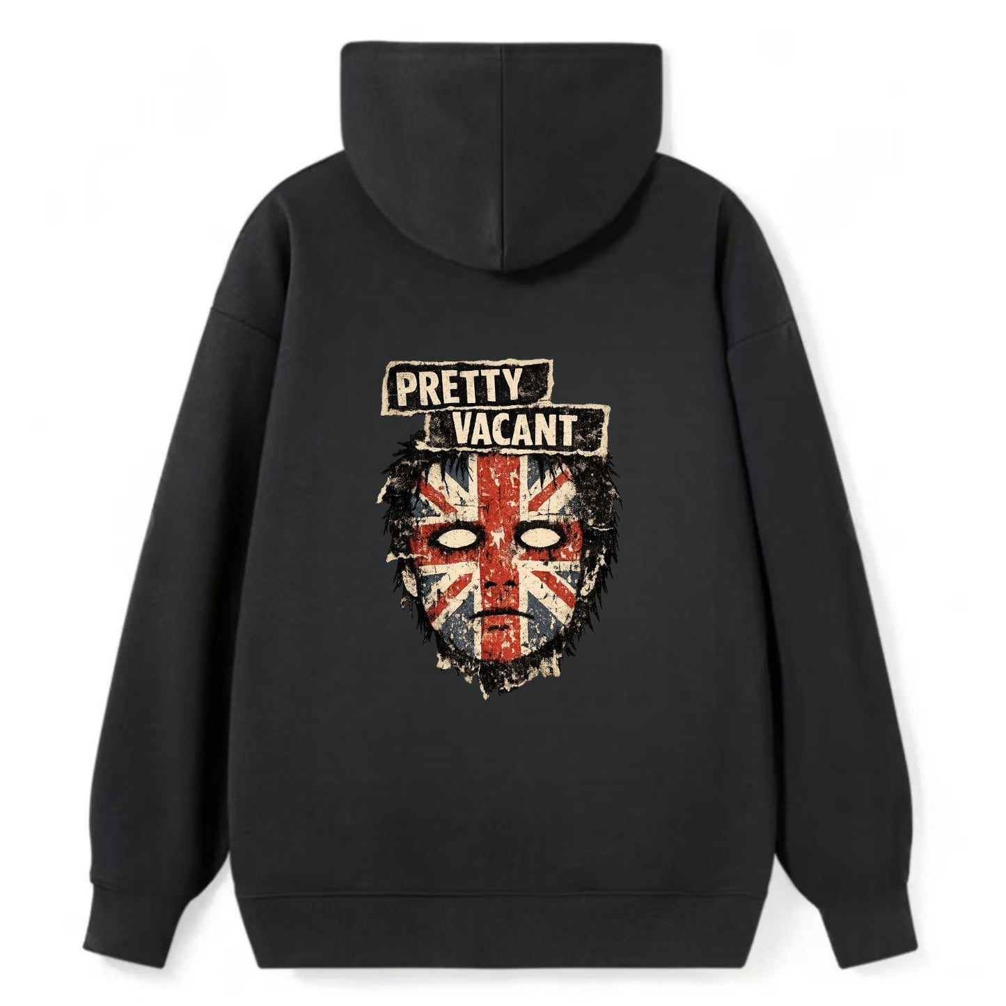 PRETTY VACANT | Blank stare Union Jack face | Empty expression | Punk - Classic Pullover Hoodie - Black