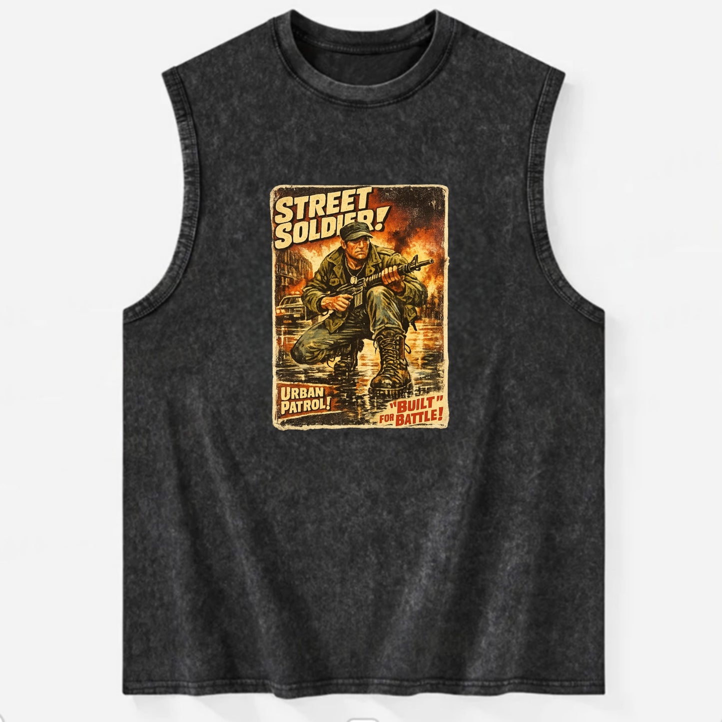 COMBAT READY | Military boots on wet pavement | Street soldier | Urban patrol - Vintage Washed Tank - Black