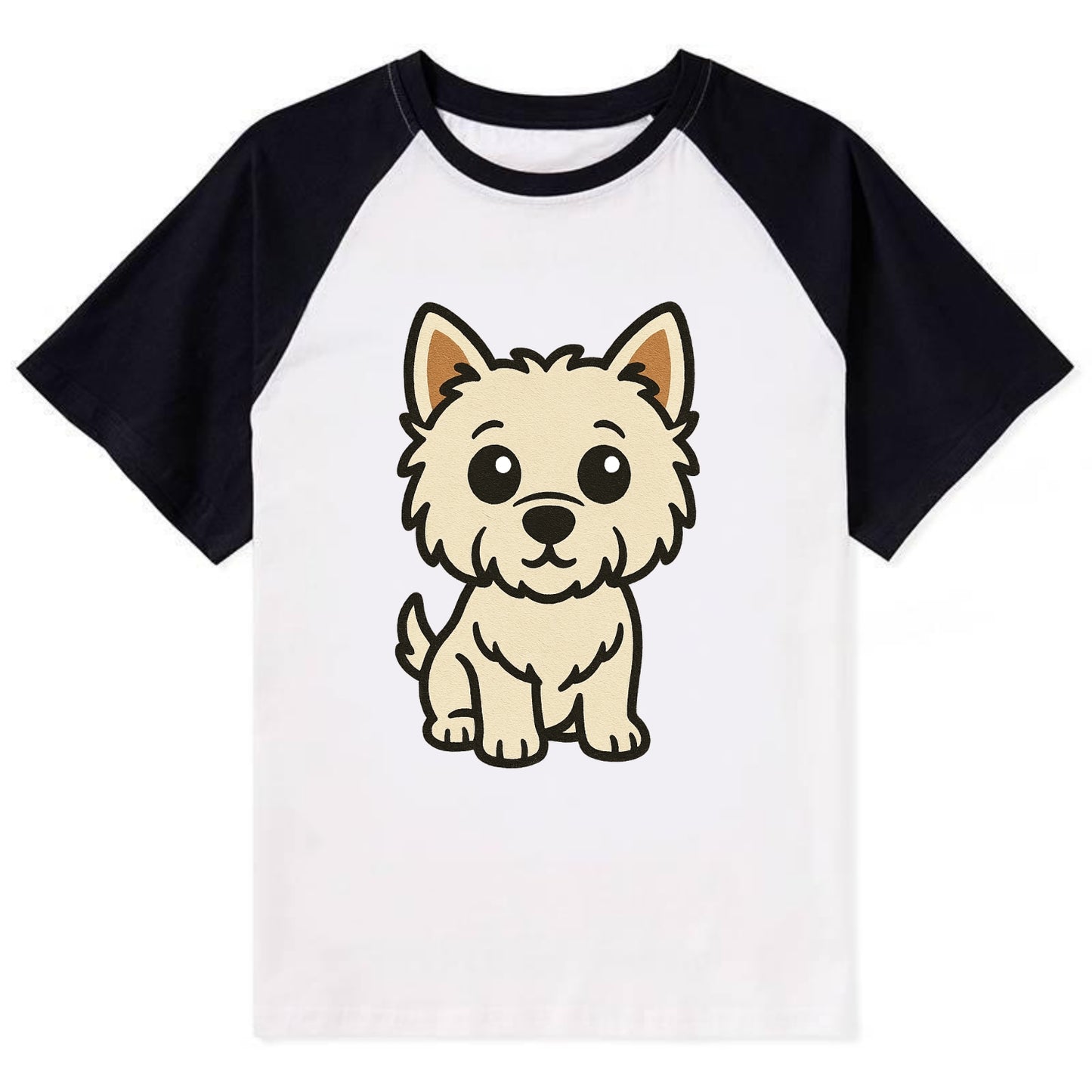 West Highland White Terrier - Alert standing pose - Contrast Raglan T-shirt - Black