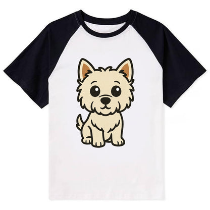 West Highland White Terrier - Alert standing pose - Contrast Raglan T-shirt - Black