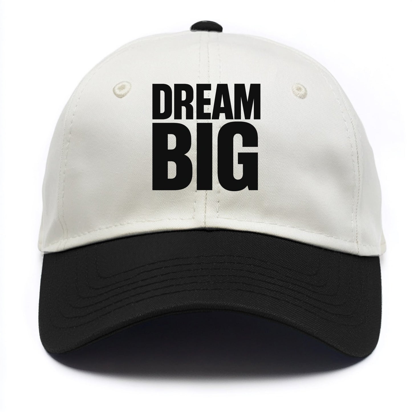 Bold typography design - "DREAM BIG" - ambitious goals, no limits - Two Tone Cap - Black