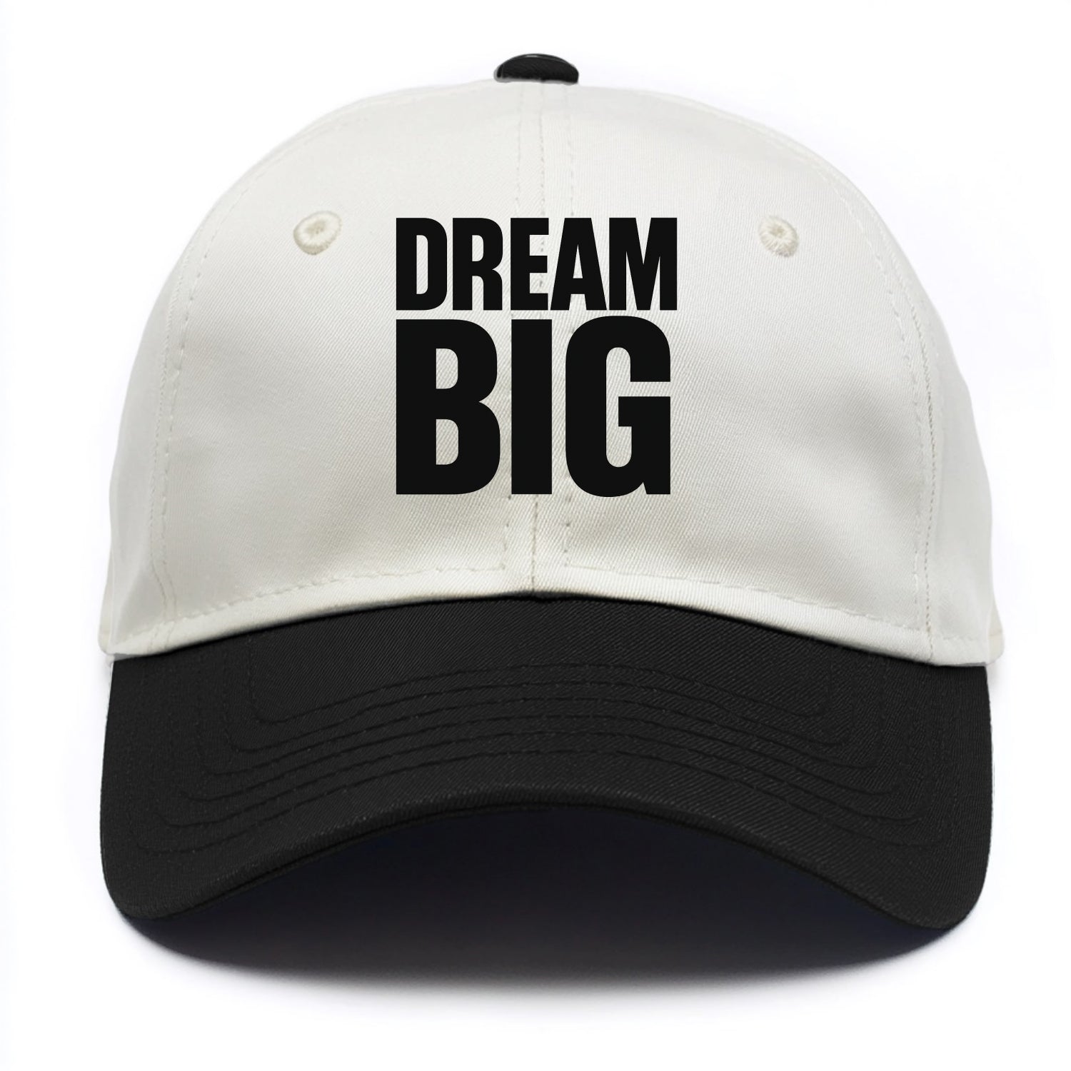 Bold typography design - "DREAM BIG" - ambitious goals, no limits - Two Tone Cap - Black