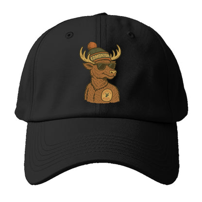 Edmonton Elk wearing Edmonton beanie with pom pom and wayfarer - Baseball Cap For Big Heads - Black