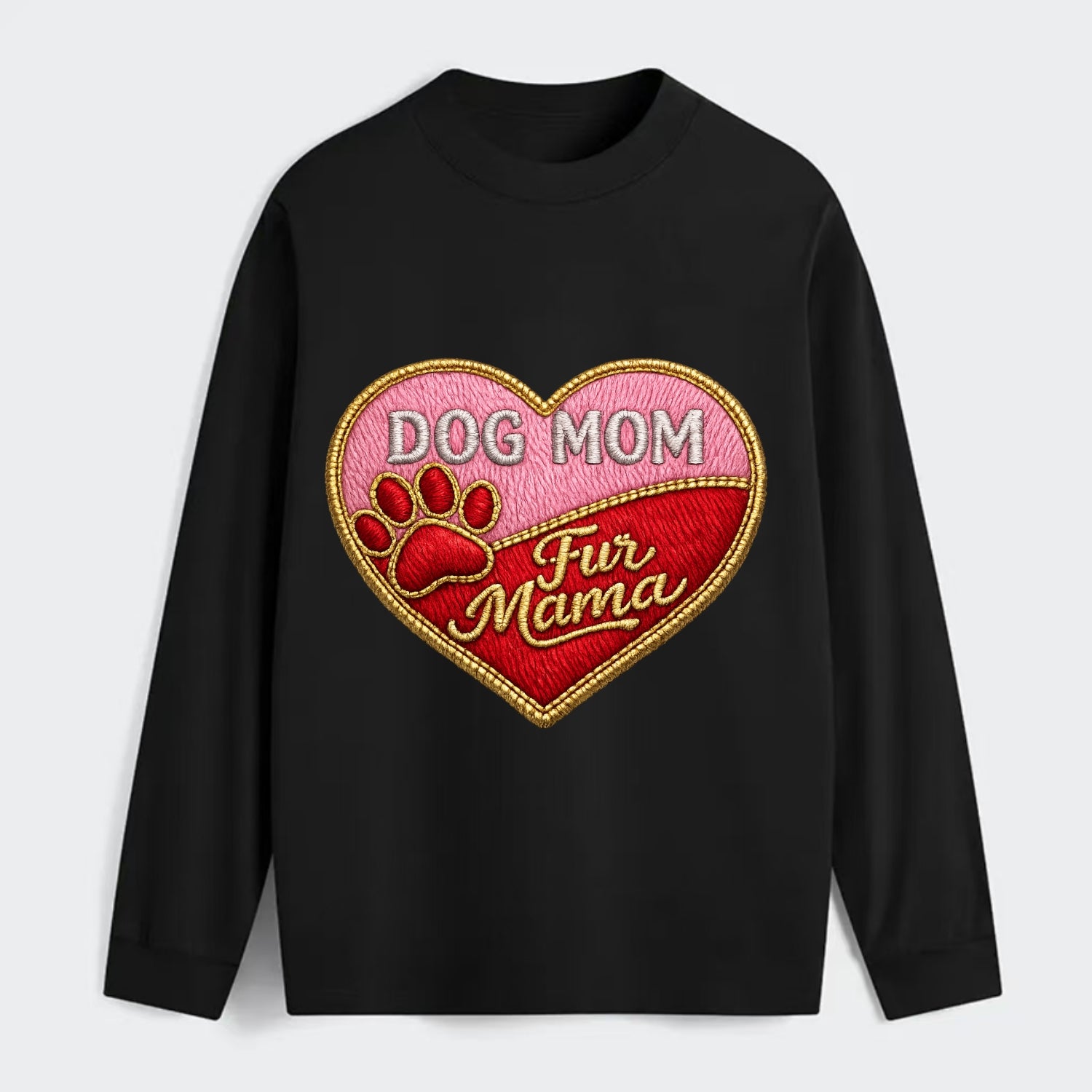 DOG MOM HEART - heart with paw print in pink and red , fur mama - Classic Long Sleeve Shirt - Black