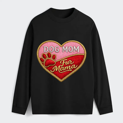 DOG MOM HEART - heart with paw print in pink and red , fur mama - Classic Long Sleeve Shirt - Black