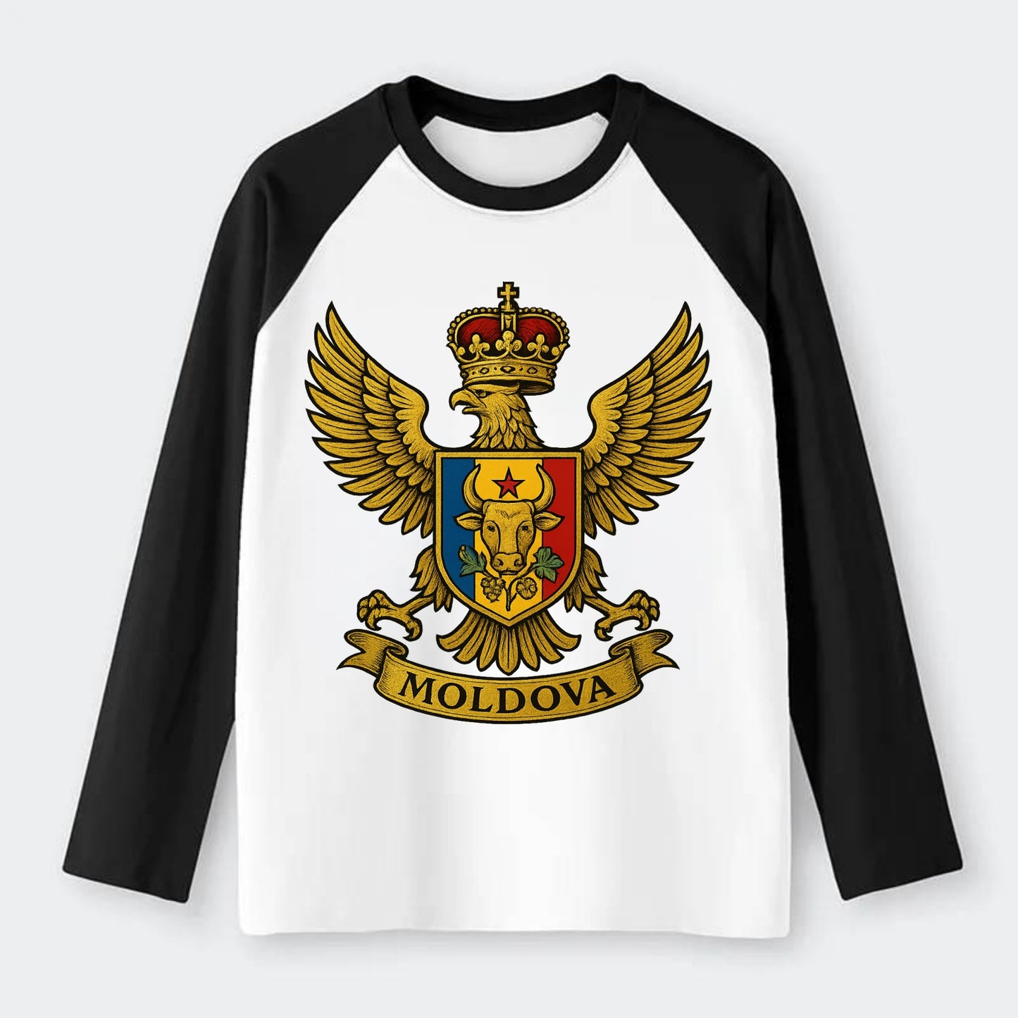 Moldova Heritage Badge - Raglan Long Sleeve T-Shirt - Black