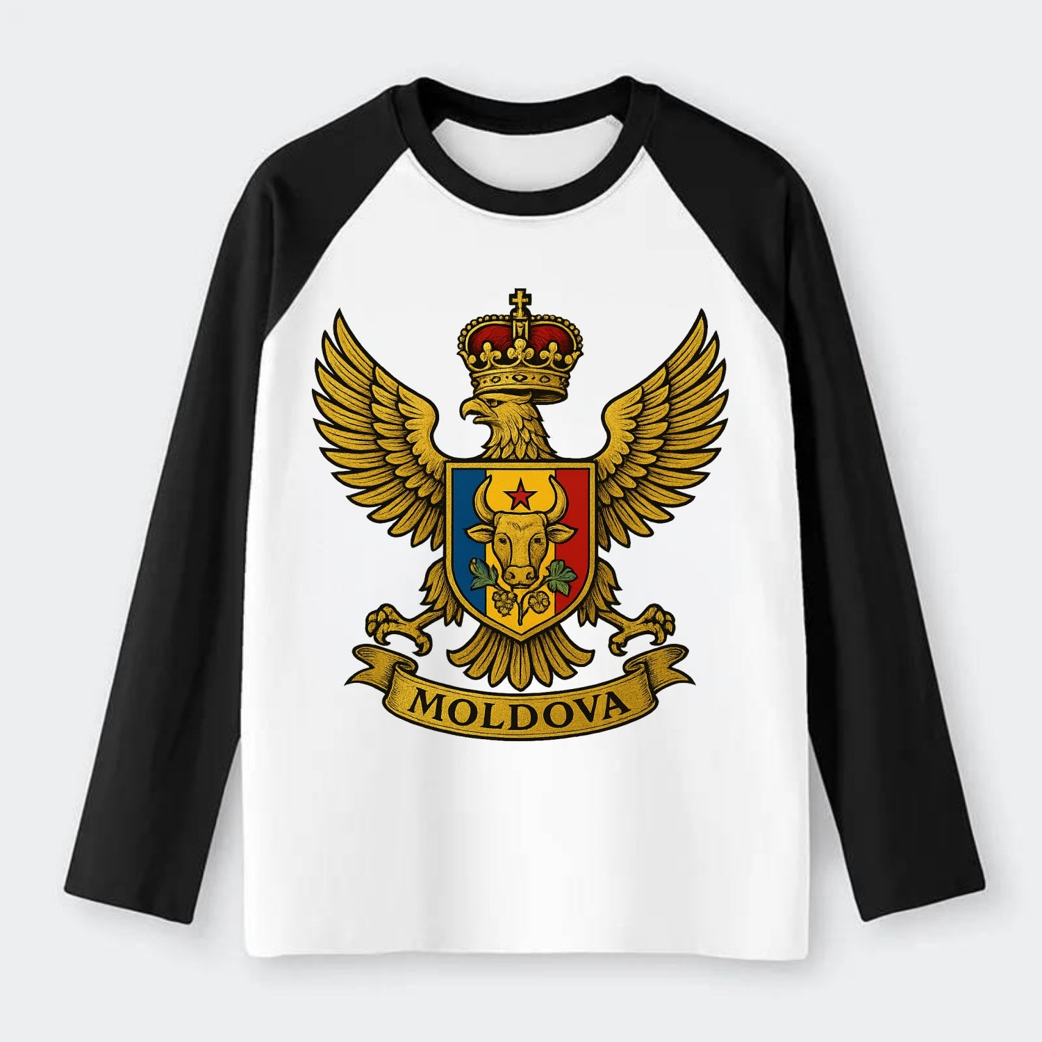 Moldova Heritage Badge - Raglan Long Sleeve T-Shirt - Black