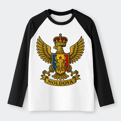 Moldova Heritage Badge - Raglan Long Sleeve T-Shirt - Black