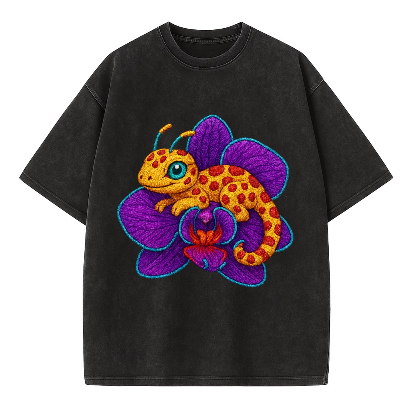 Leopard Orchid - Vintage T-shirt - Black