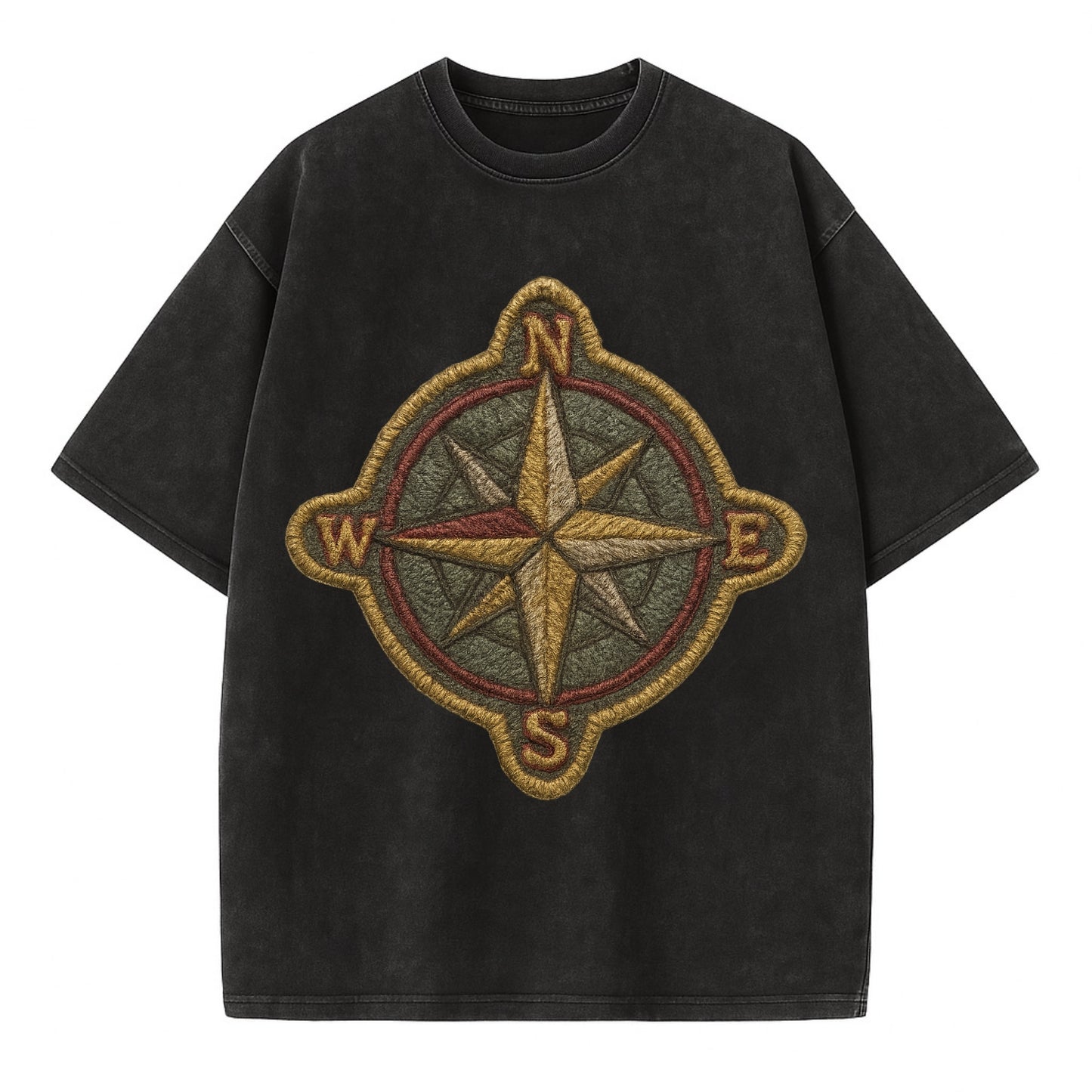 Compass rose with cardinal directions - explorer symbol - Vintage T-shirt - Black