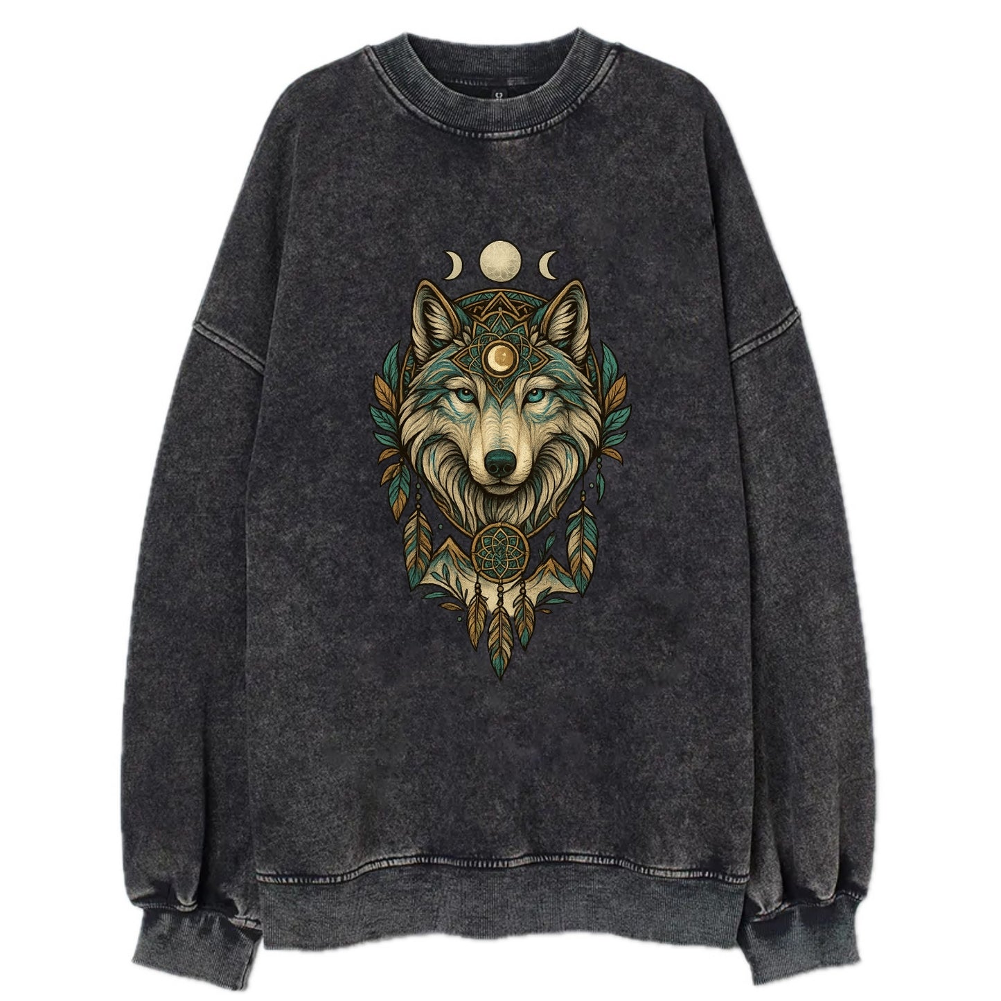 Pearl Wolf Shimmer  - Vintage Sweatshirt - Black