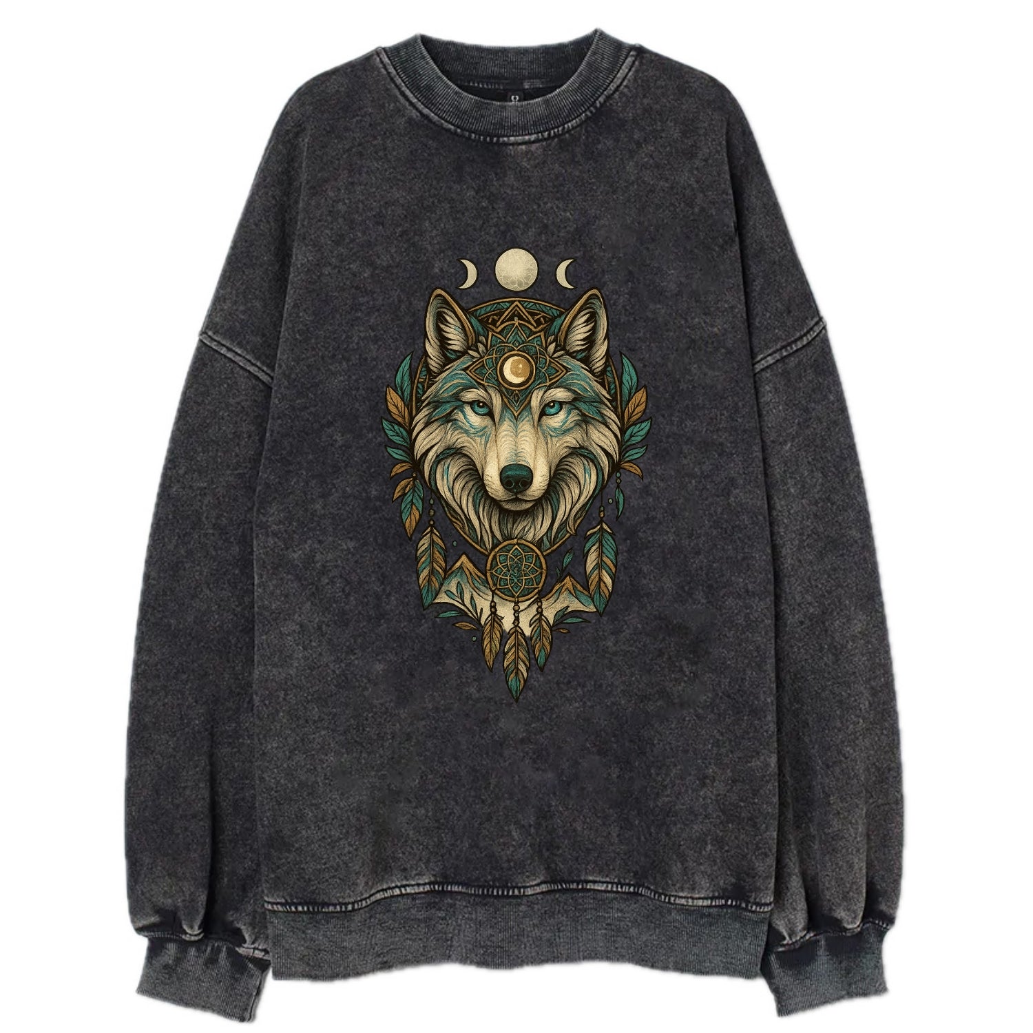 Pearl Wolf Shimmer  - Vintage Sweatshirt - Black