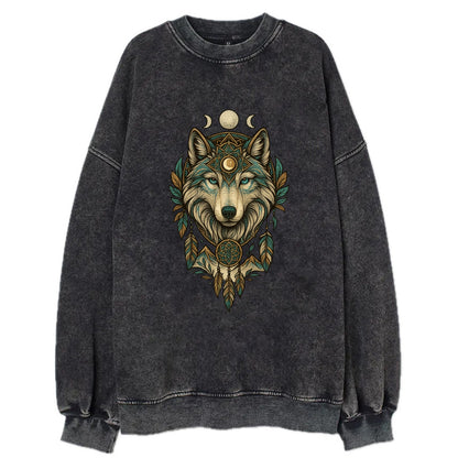 Pearl Wolf Shimmer  - Vintage Sweatshirt - Black