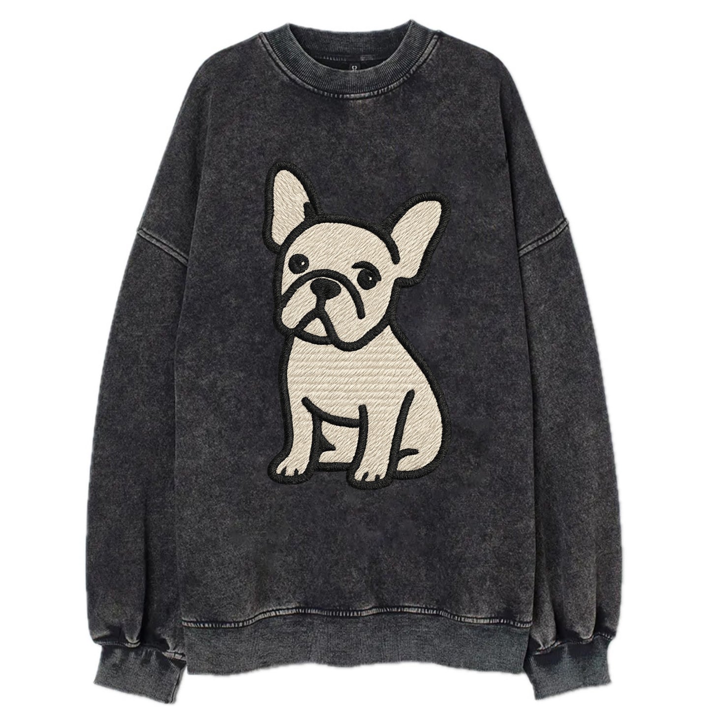 French Bulldog - Head tilt one ear up - Vintage Sweatshirt - Black