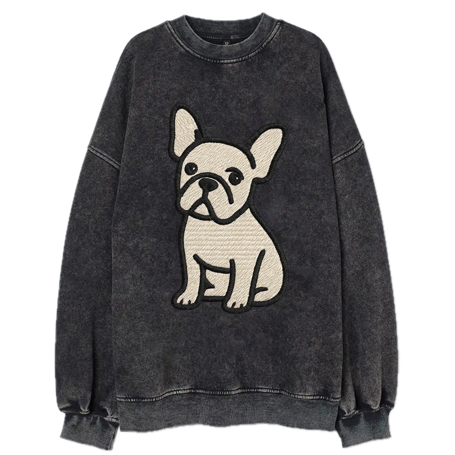 French Bulldog - Head tilt one ear up - Vintage Sweatshirt - Black