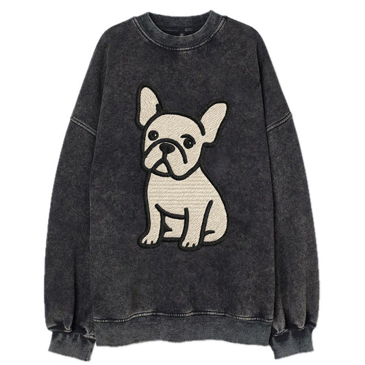 French Bulldog - Head tilt one ear up - Vintage Sweatshirt - Black
