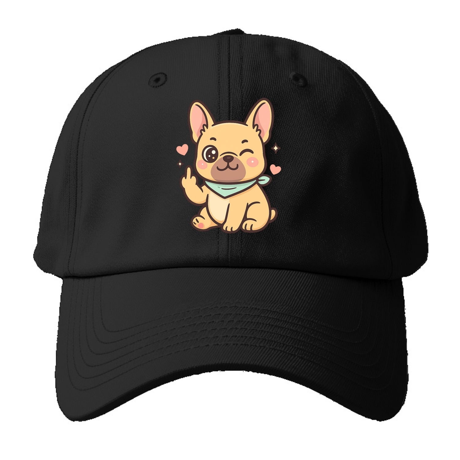 French Bulldog sitting with bat ears up, strong paw with sass - Baseball Cap For Big Heads - Black