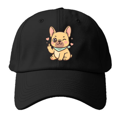 French Bulldog sitting with bat ears up, strong paw with sass - Baseball Cap For Big Heads - Black