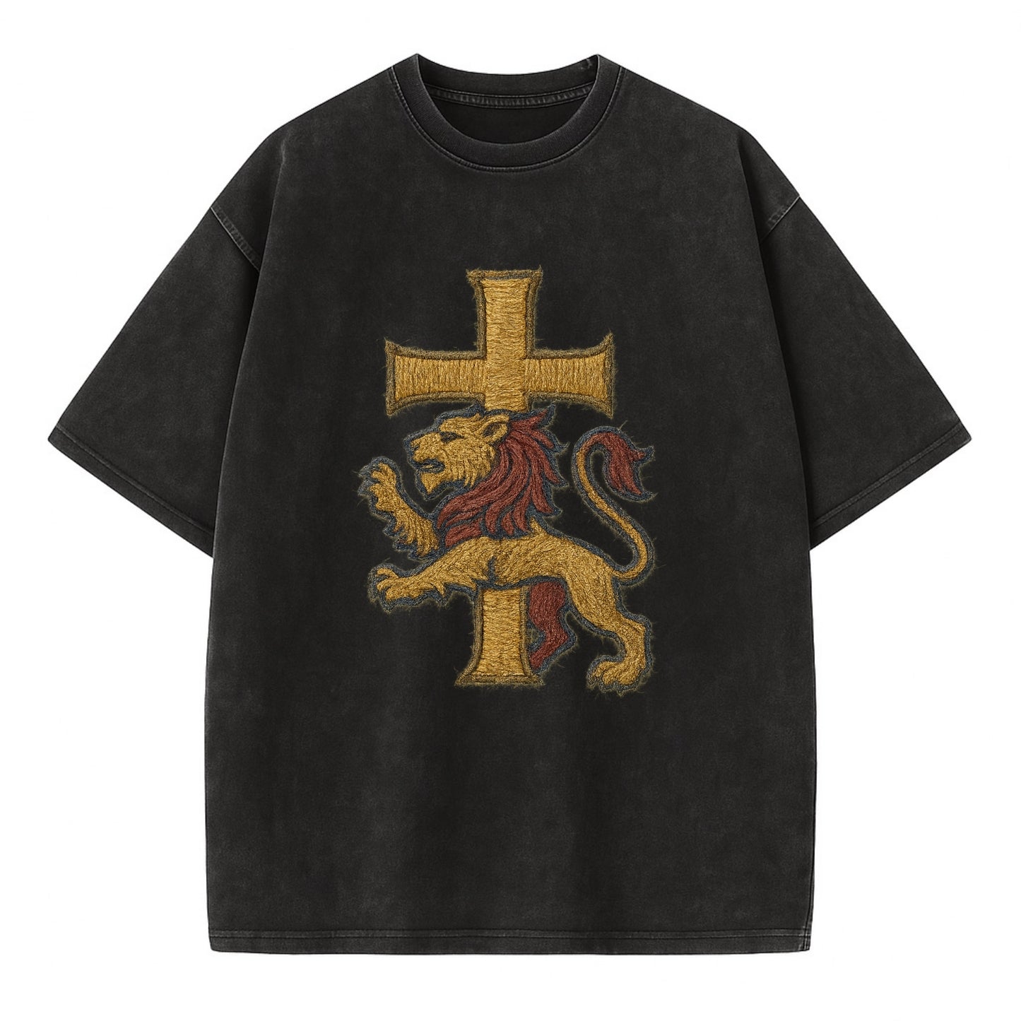Lion and Cross  - Vintage T-shirt - Black