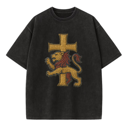 Lion and Cross  - Vintage T-shirt - Black