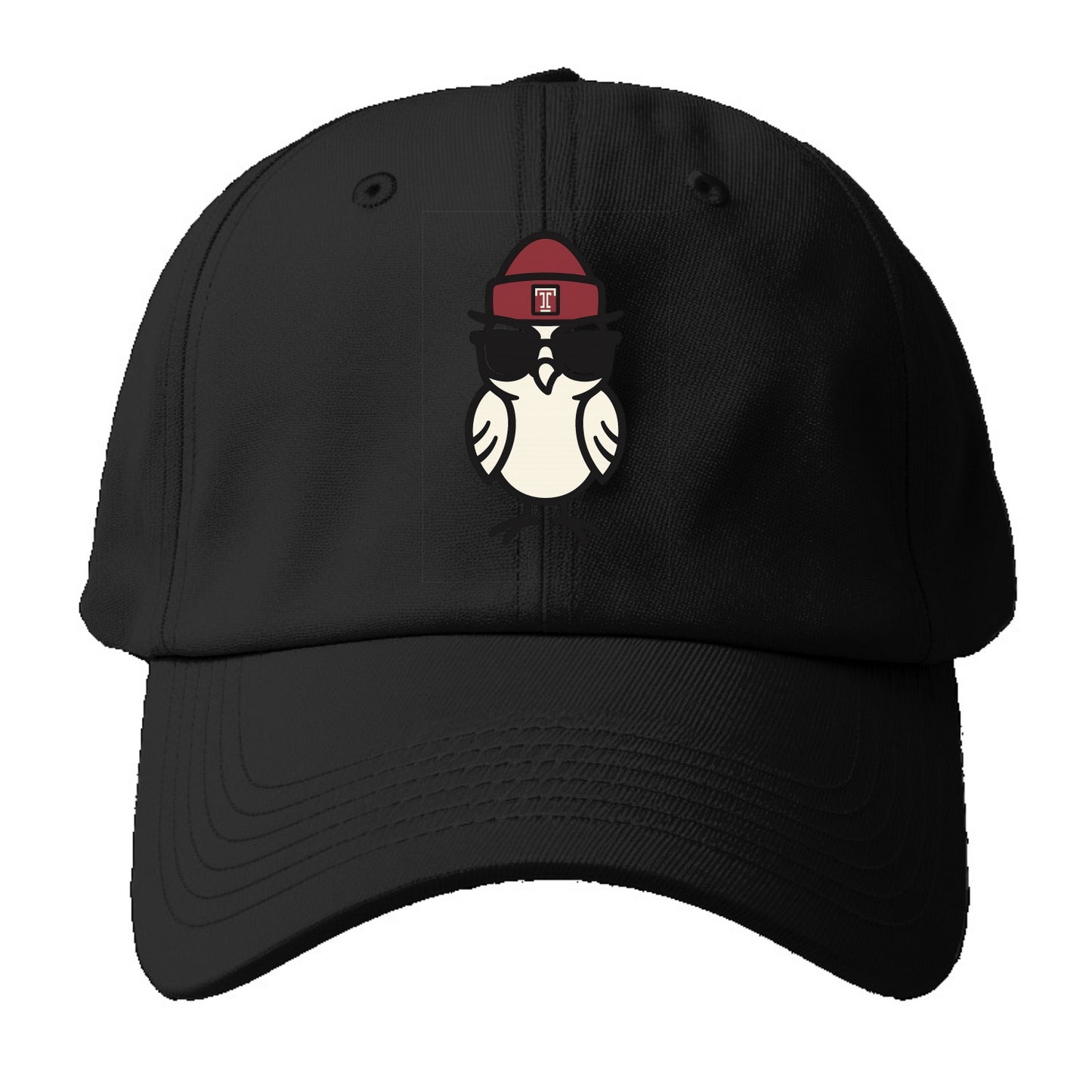 Philadelphia Owl wearing Temple beanie with T patch - Baseball Cap For Big Heads - Black