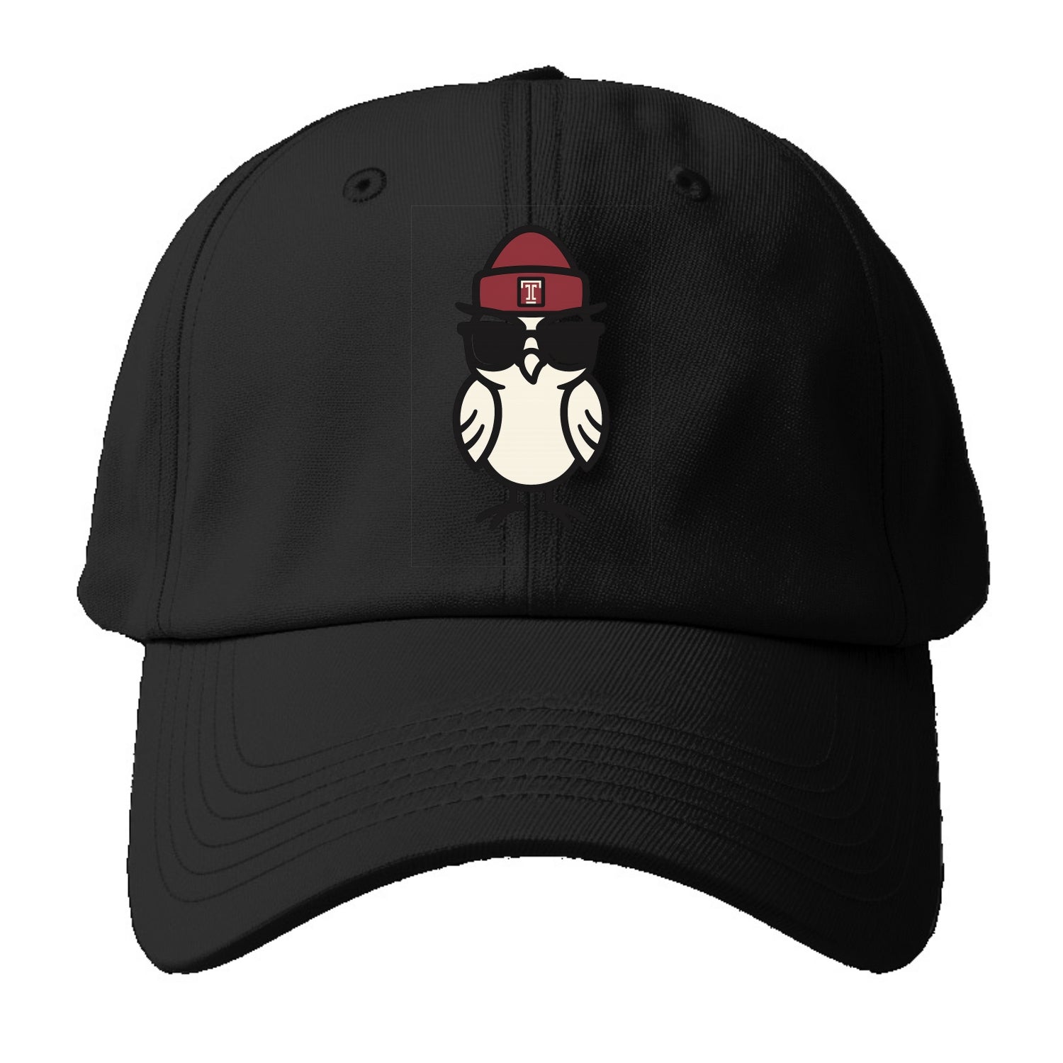 Philadelphia Owl wearing Temple beanie with T patch - Baseball Cap For Big Heads - Black