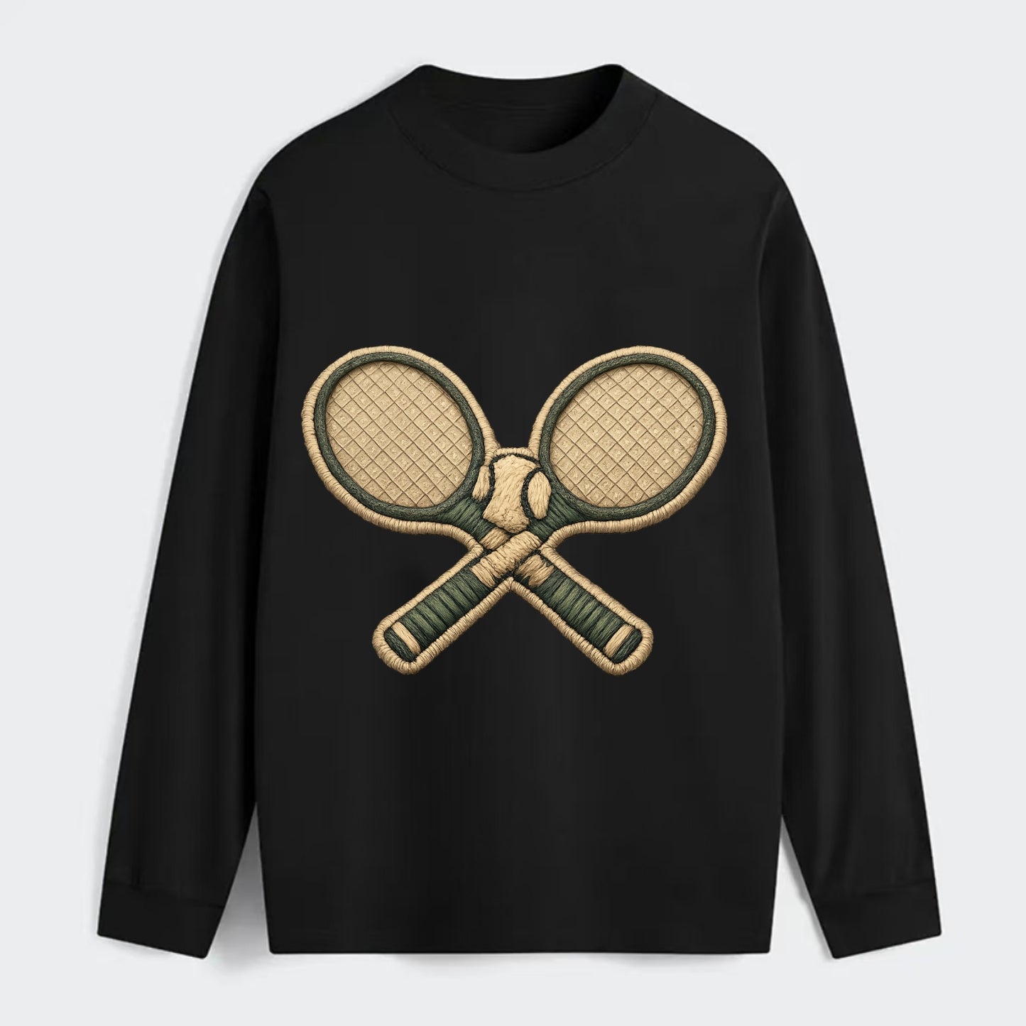 Embroidered patch design - TENNIS RACKET CROSSED - tennis rackets with - Classic Long Sleeve Shirt - Black
