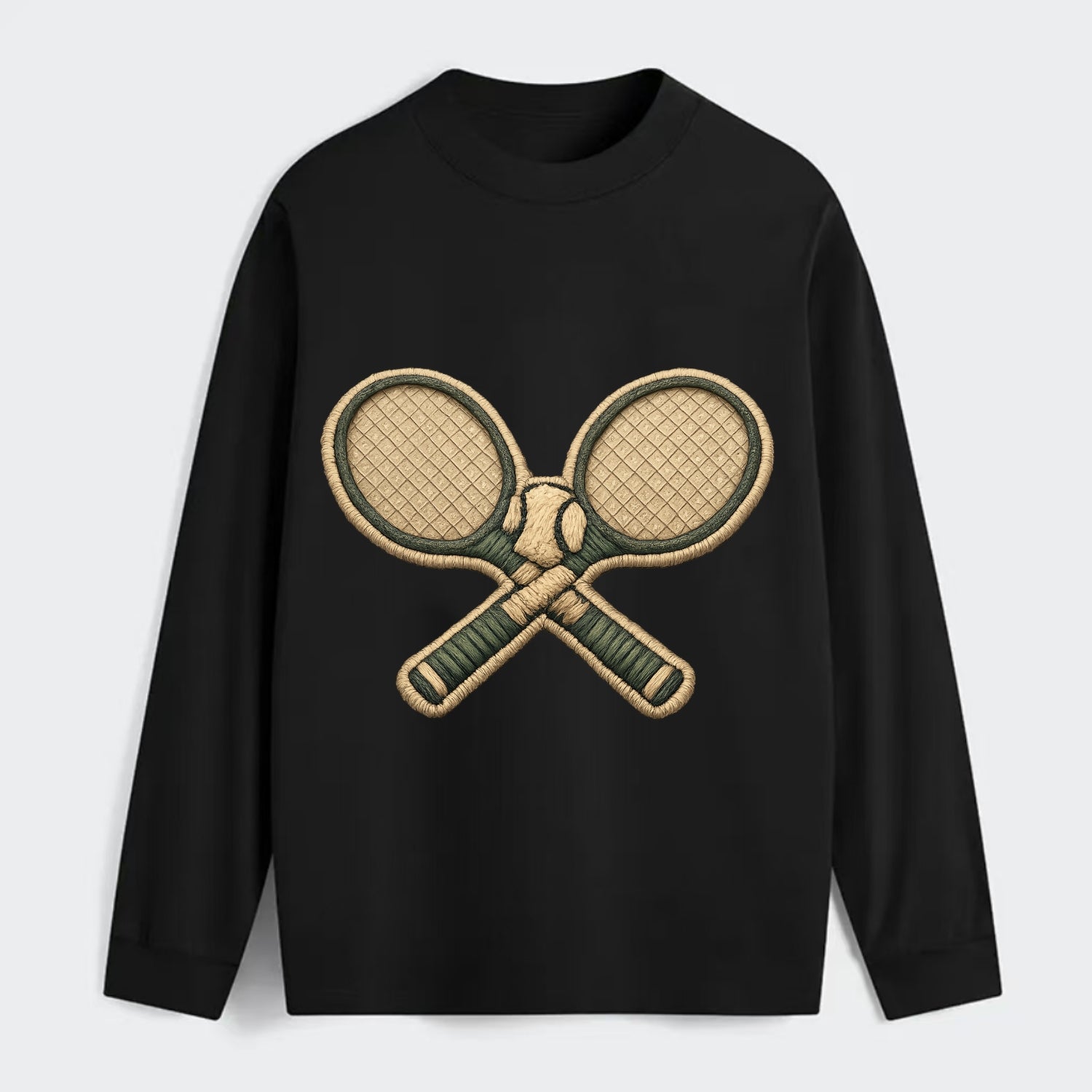 Embroidered patch design - TENNIS RACKET CROSSED - tennis rackets with - Classic Long Sleeve Shirt - Black